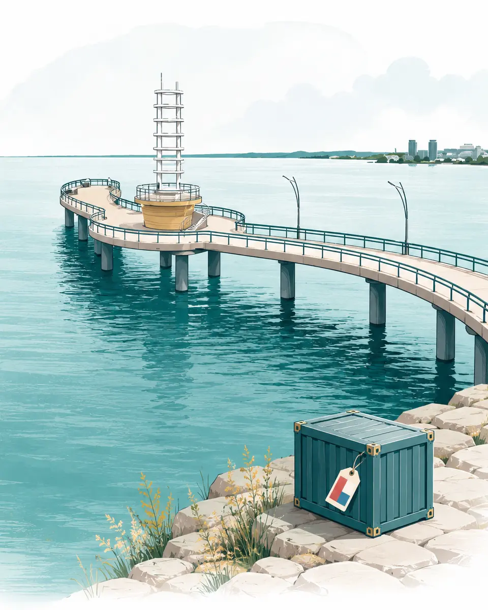 Burlington’s Brant Street Pier with a customs-tagged trade container